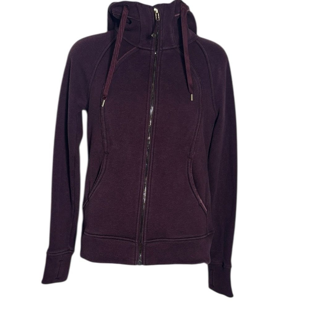 Lululemon women’s 4 scuba hoodie maroon soft fleecey inside full zip